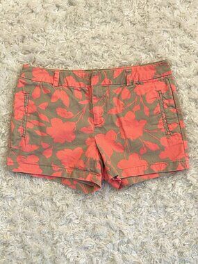 JcPenney Funky Floral Micro Shorts Coral & Tan Size 8 Summer Beachy Resort Vacay